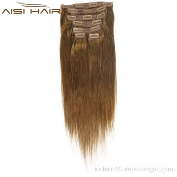 Peruvian Long Silky Straight Wave Hairpieces 16 Clip In Extension Brown Color  Hair